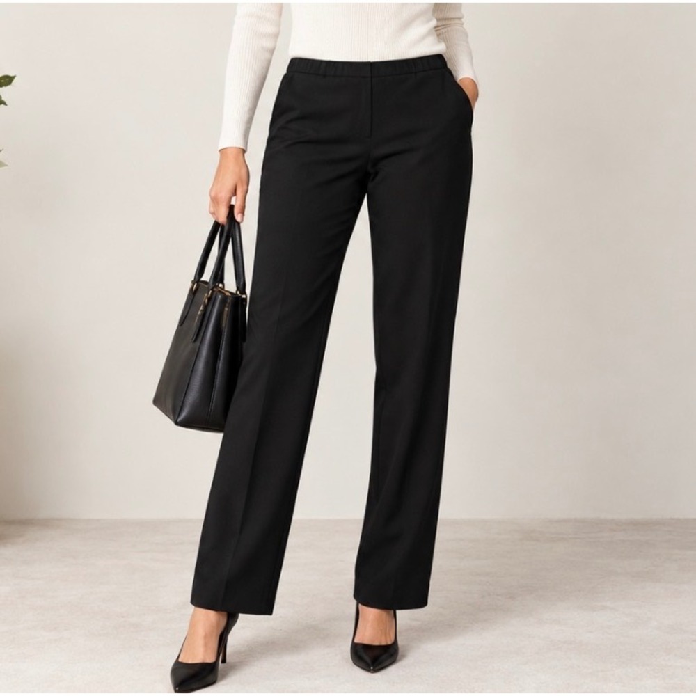 Isaac Mizrahi Live Womens Black Straight Leg Pants Size 6 Pull On A222358 Career
